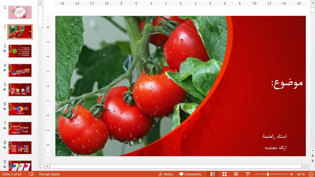 جدیدترین قالب پاورپوینت حرفه ای گوجه فرنگی
